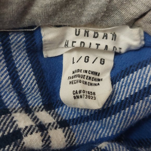 Urban Heritage Blue Hooded Plaid Long Sleeve Cotton Shirt Men's M/L - Picture 6 of 9